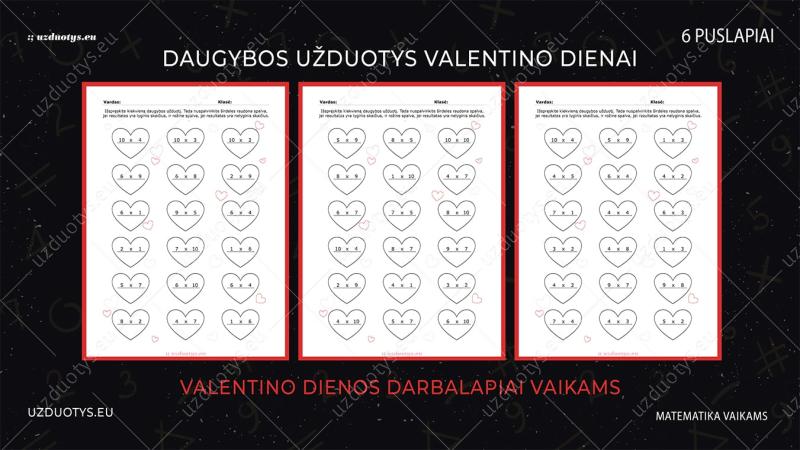 Daugybos užduotys valentino dienai